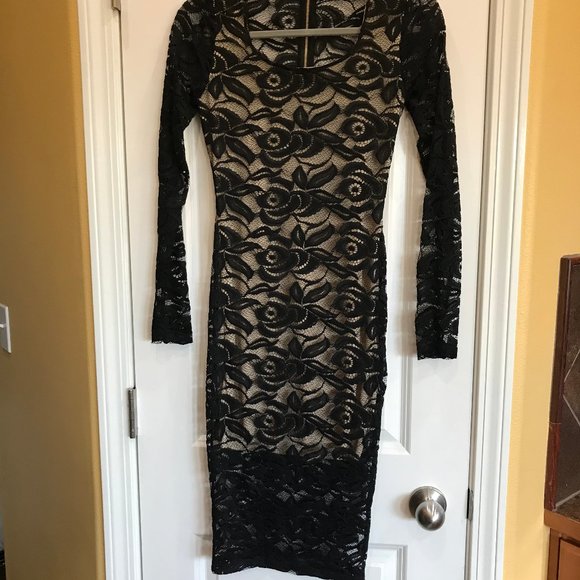 Dresses & Skirts - Black + Nude + Lace Long Sleeve Dress